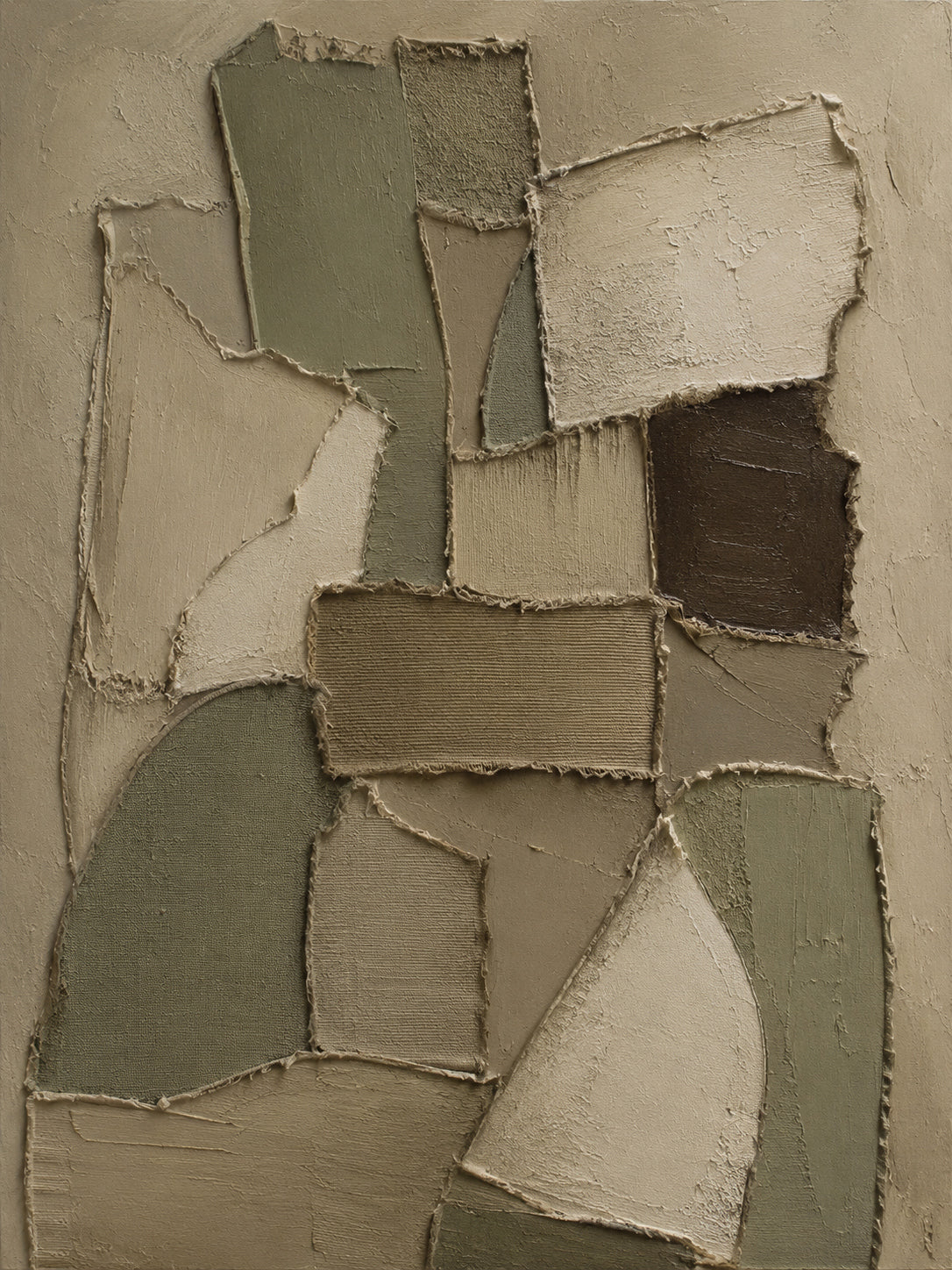 Wabi-Sabi 3D Textured Brown Plaster Painting Japandi Neutral Geometric Collage Knife Sculpted Canvas Wall Art AURA772