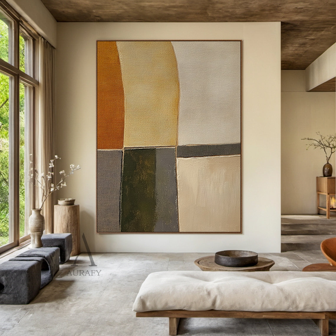 Brown Abstract Art Textured Canvas Thick Brushstrokes Earthy Tones Geometric Shapes Modern Organic AURA620