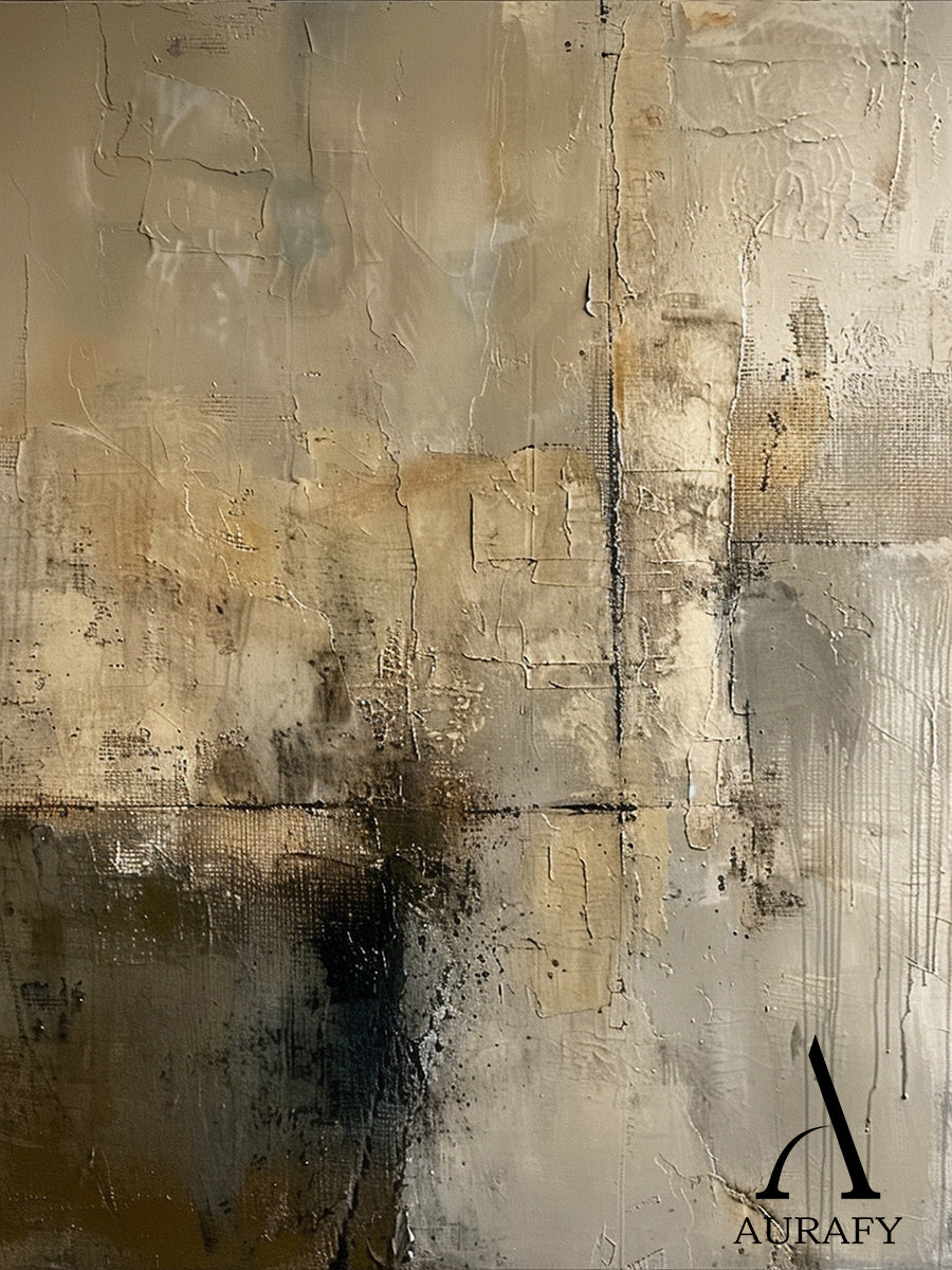 Wabi Sabi Gray Abstract Plaster Textured Art with Rough Crackled Layered Tactile Surfaces AURA558