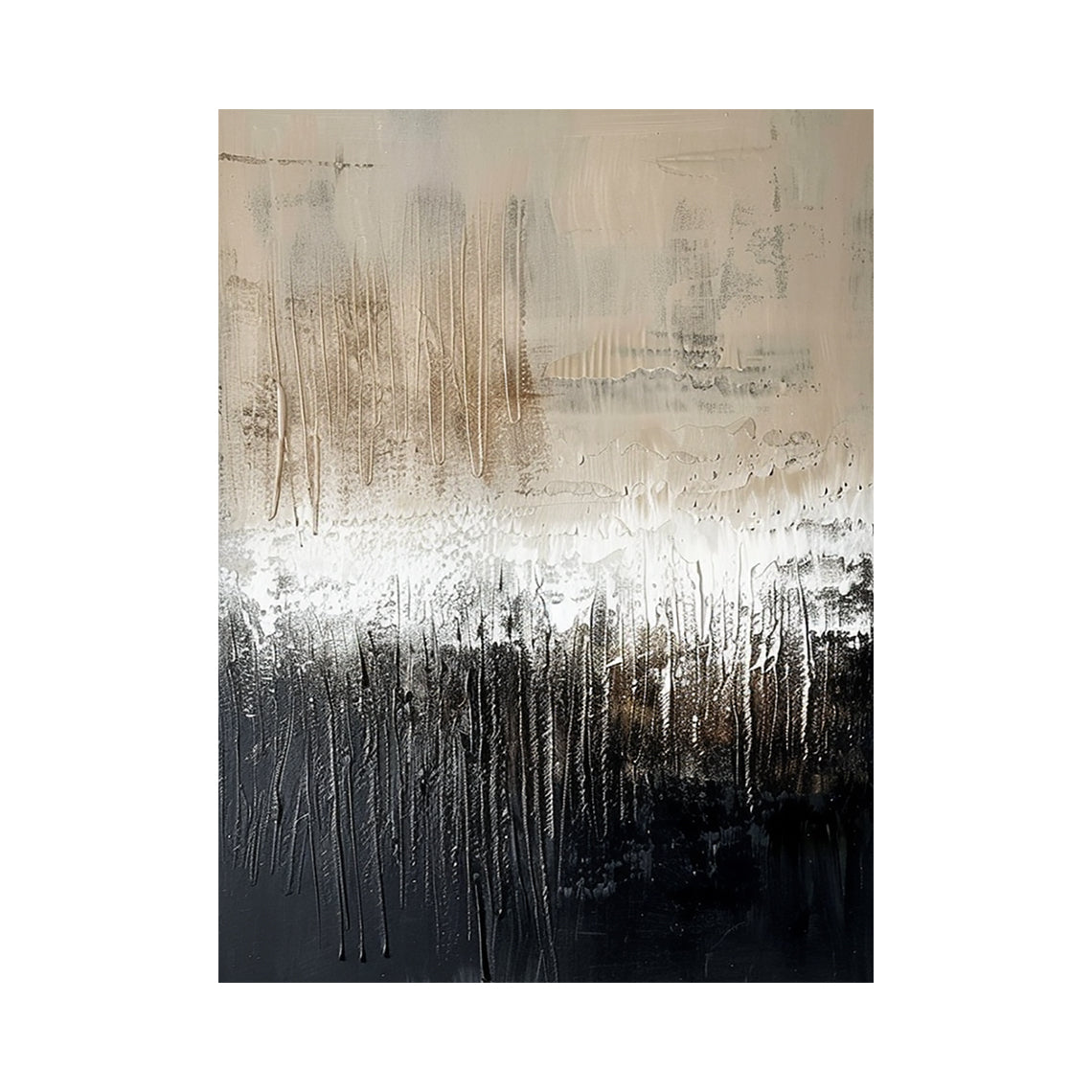 Wabi Sabi Japandi Knife Textured Abstract Beige Black Minimalist Luxe Plaster Canvas Wall Art AURA800