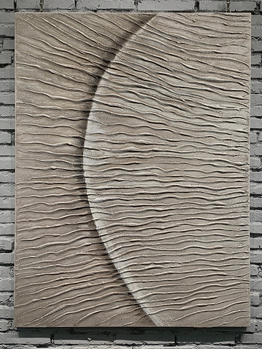 Lunar Wave Wall Art – Textured Taupe Minimalist Painting – AURA016