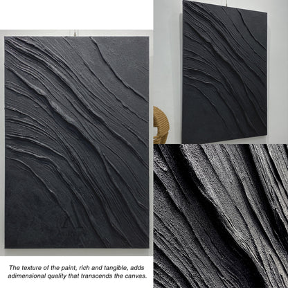 Minimalist Black Wall Art Sculpted Wave-Layered Tactile High-Relief Modern Organic Decor Piece AURA449