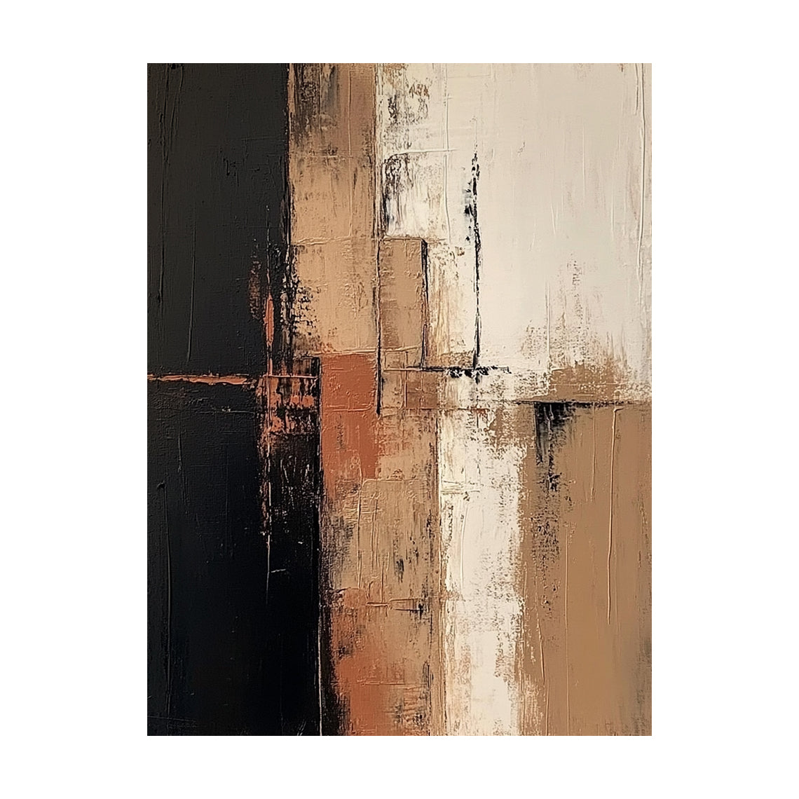 Abstract Brown Black Art Tactile Surface Knife Strokes Plaster Textured Modern Organic Canvas AURA642