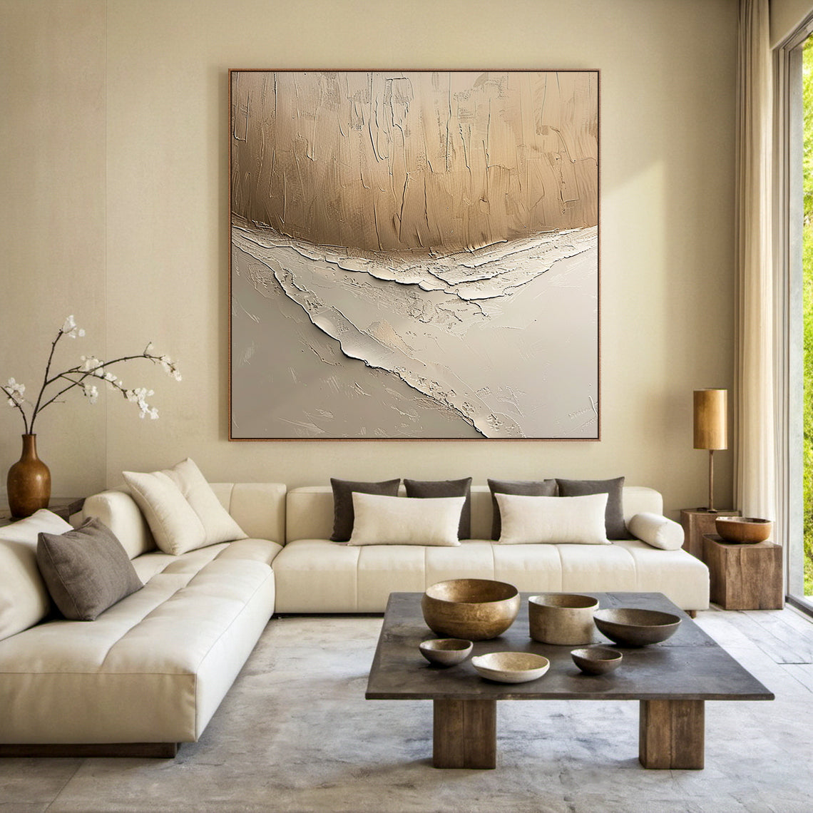 Quiet Erosion- Beige & Brown Abstract Field- AURA147