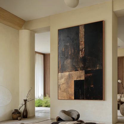 Silent Balance-Black & Brown Wabi-Sabi Abstract Field-AURA137