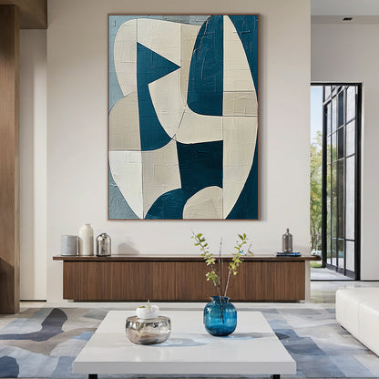 Textured Abstract Blue Beige Wall Art for Modern Living Room AURA164