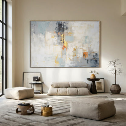 Modern Abstract Blue Beige Gold Wall Art for Living Room - AURA187