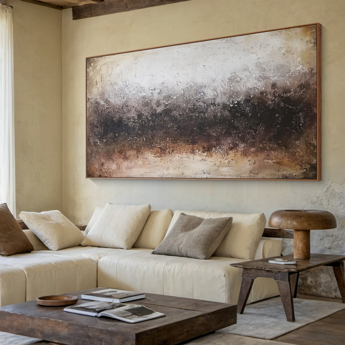 Neutral Beige Brown Abstract Textured Wall Art Living Room Decor AURA194