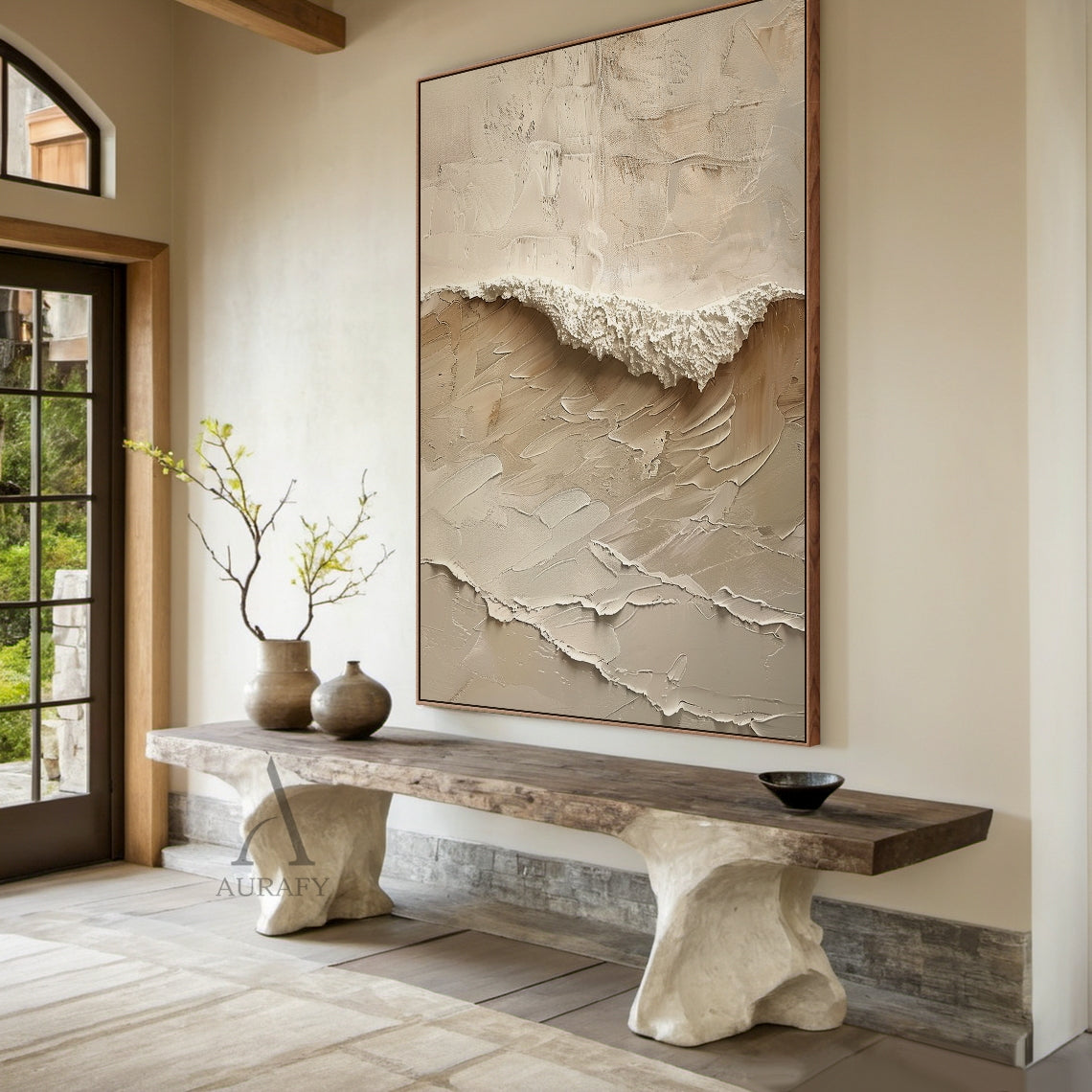 Beige Minimalist Sea Texture Wall Art - AURA677