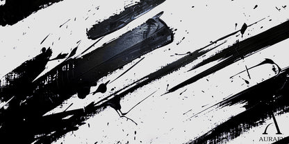 Minimalist Wall Art Black White Abstract Brushstroke Ink Splatter Dynamic Tactile Art AURA551