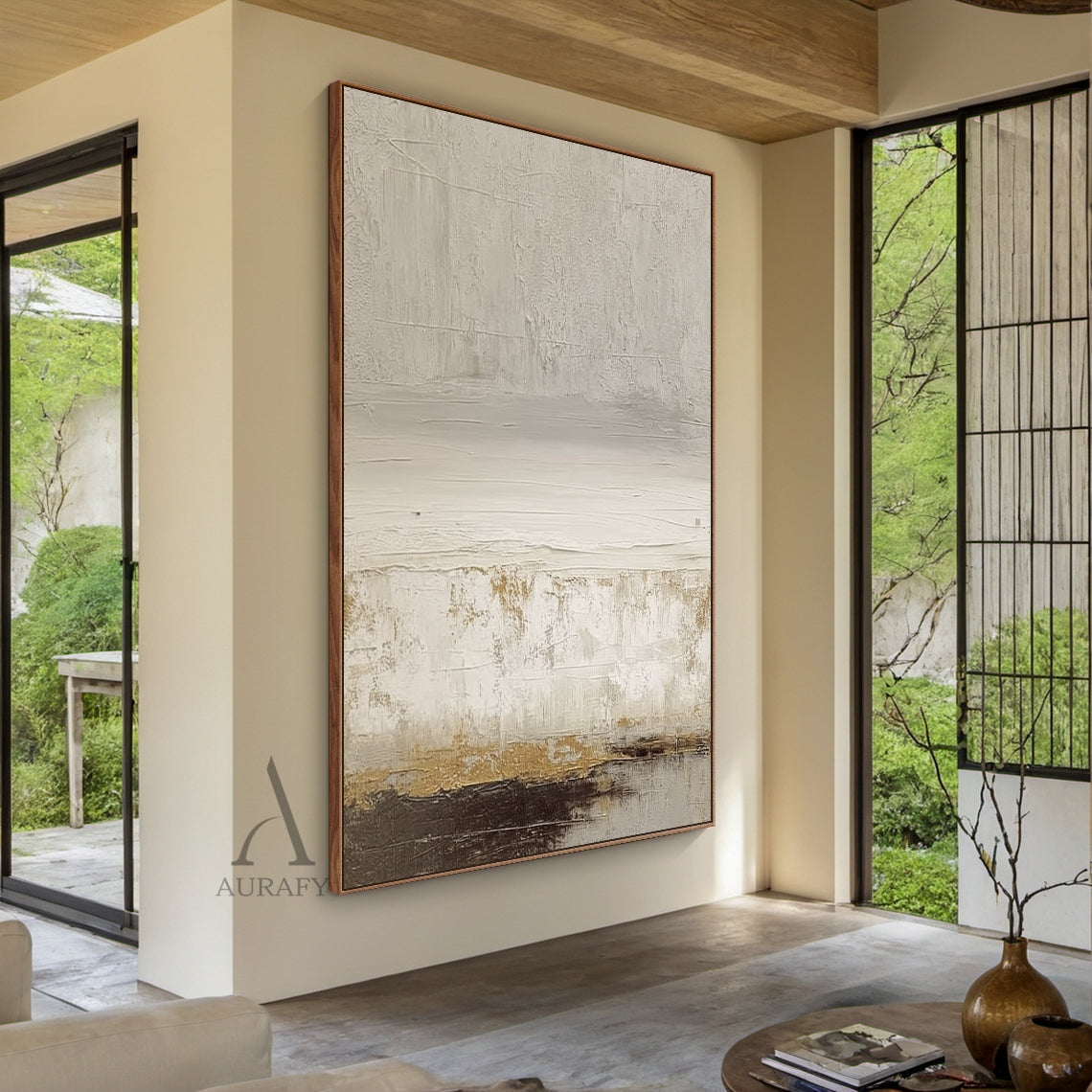 Soft Neutral Horizon Abstract Wall Art - AURA691