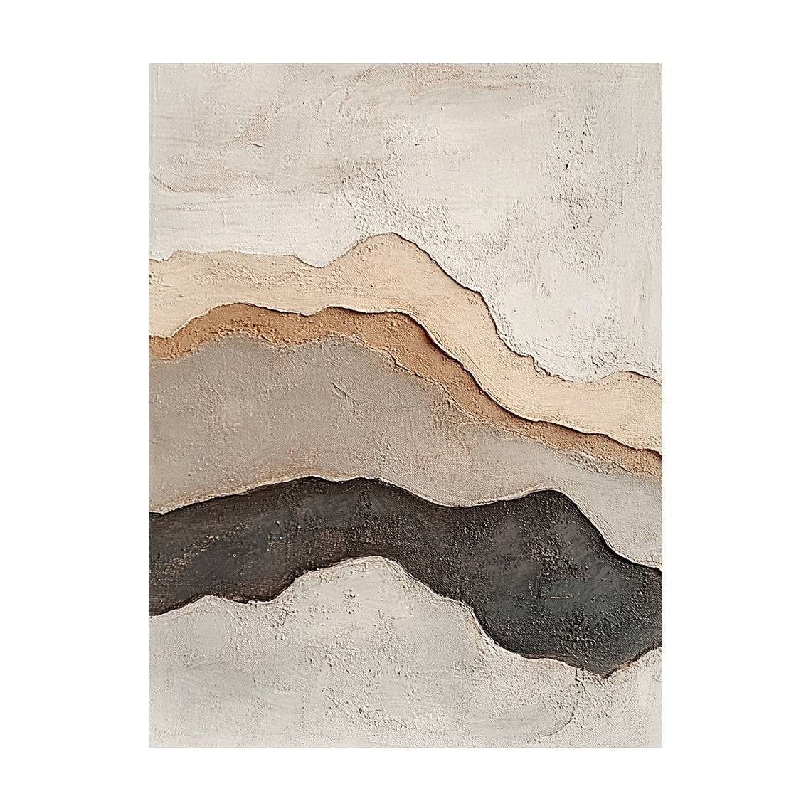 Beige Abstract Landscape Layered Plaster Textured High-Relief Tactile Minimalist Modern Organic Artwork AURA438