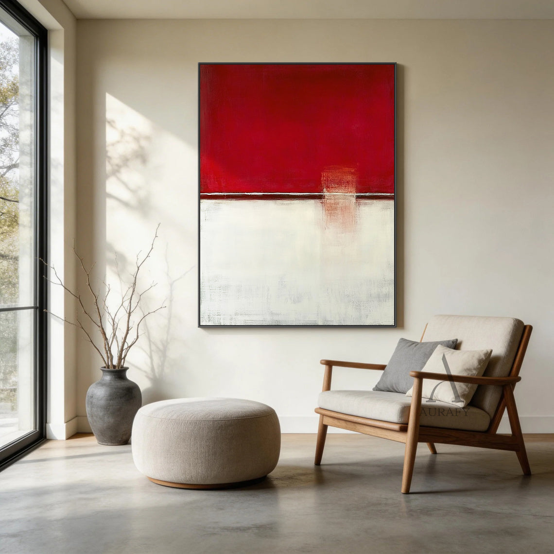 General Abstract Beige Red Wall Art for Modern Home Decor AURA347