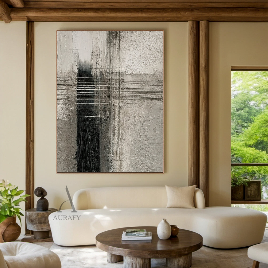 Abstract Gray Textured Art Tactile Surface Striated Lines Industrial Plaster Abstract Wall Decor AURA595