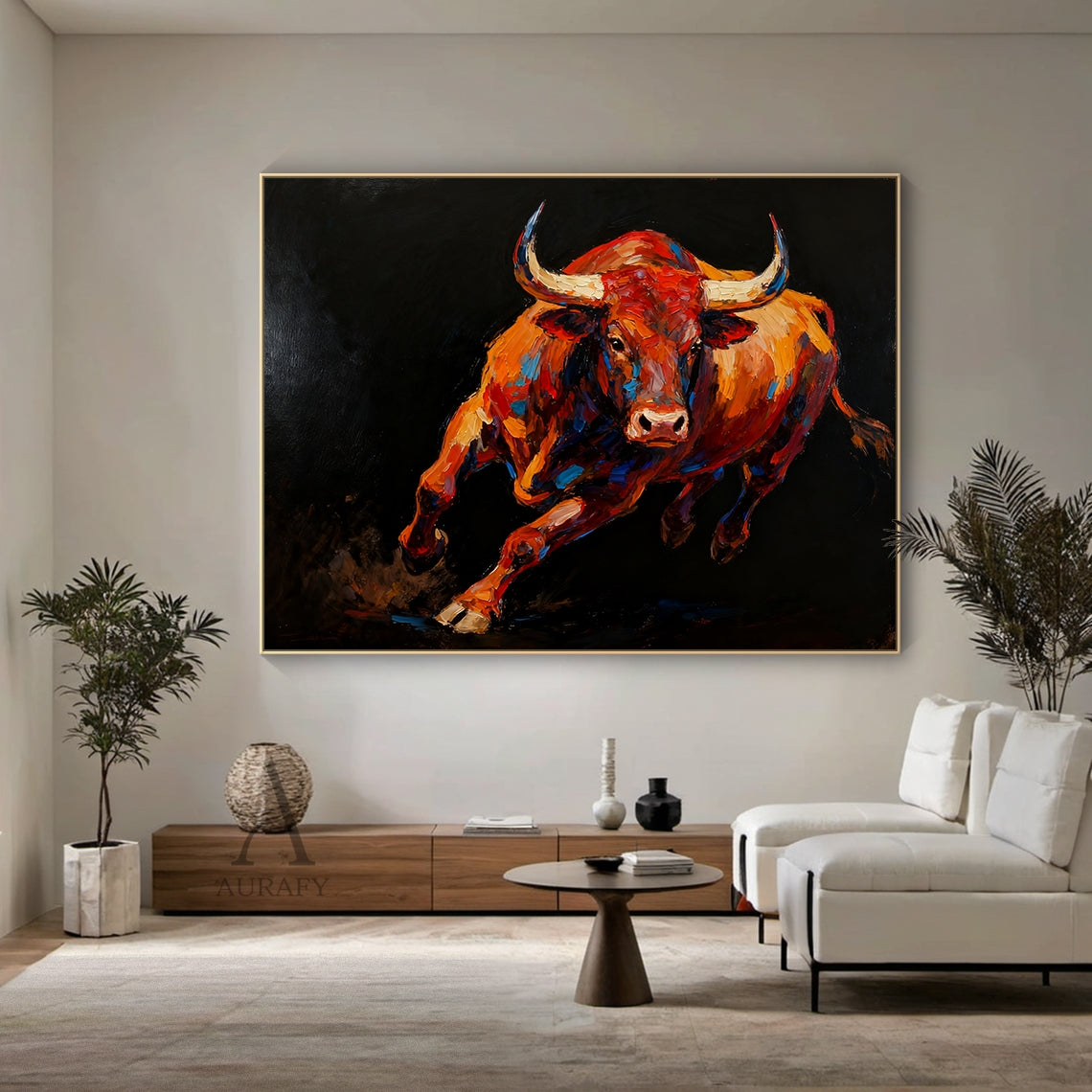 Running Bull Wall Art on Black Background - AURA659