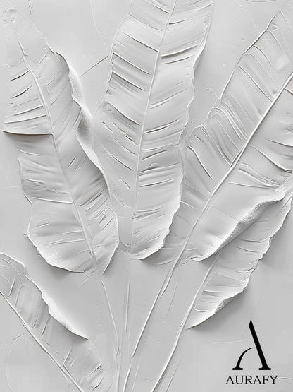 3D Textured White Banana Leaf Art High-Relief Sculpted Canvas Modern Organic Minimalist Luxe AURA523