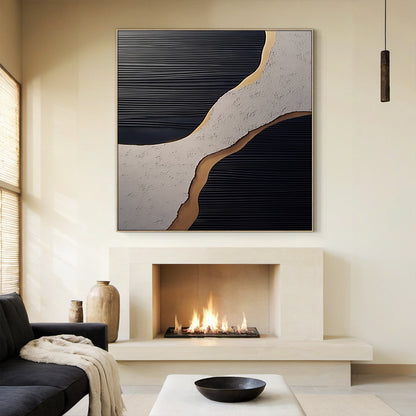 Flowing Contrast Black Gold Texture Wall Art – AURA005(Vertical)