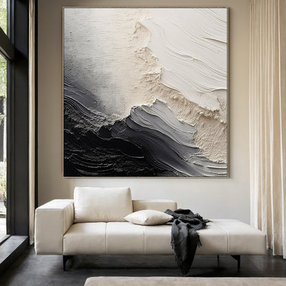 Organic Swirl Painting – Cream, Gray & Charcoal Tones – AURA001(Vertical)
