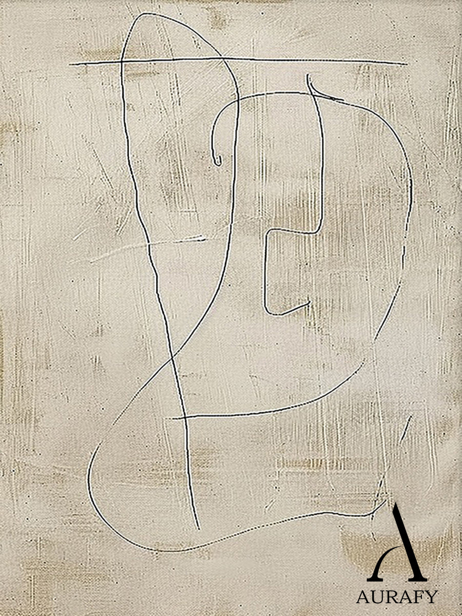 Minimalist Beige Plaster Textured Line Art Japandi Abstract Neutral Wall Decor Modern Organic Canvas Artwork AURA542
