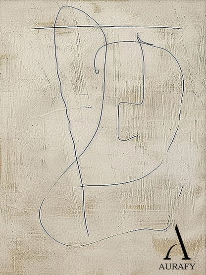 Minimalist Beige Plaster Textured Line Art Japandi Abstract Neutral Wall Decor Modern Organic Canvas Artwork AURA542