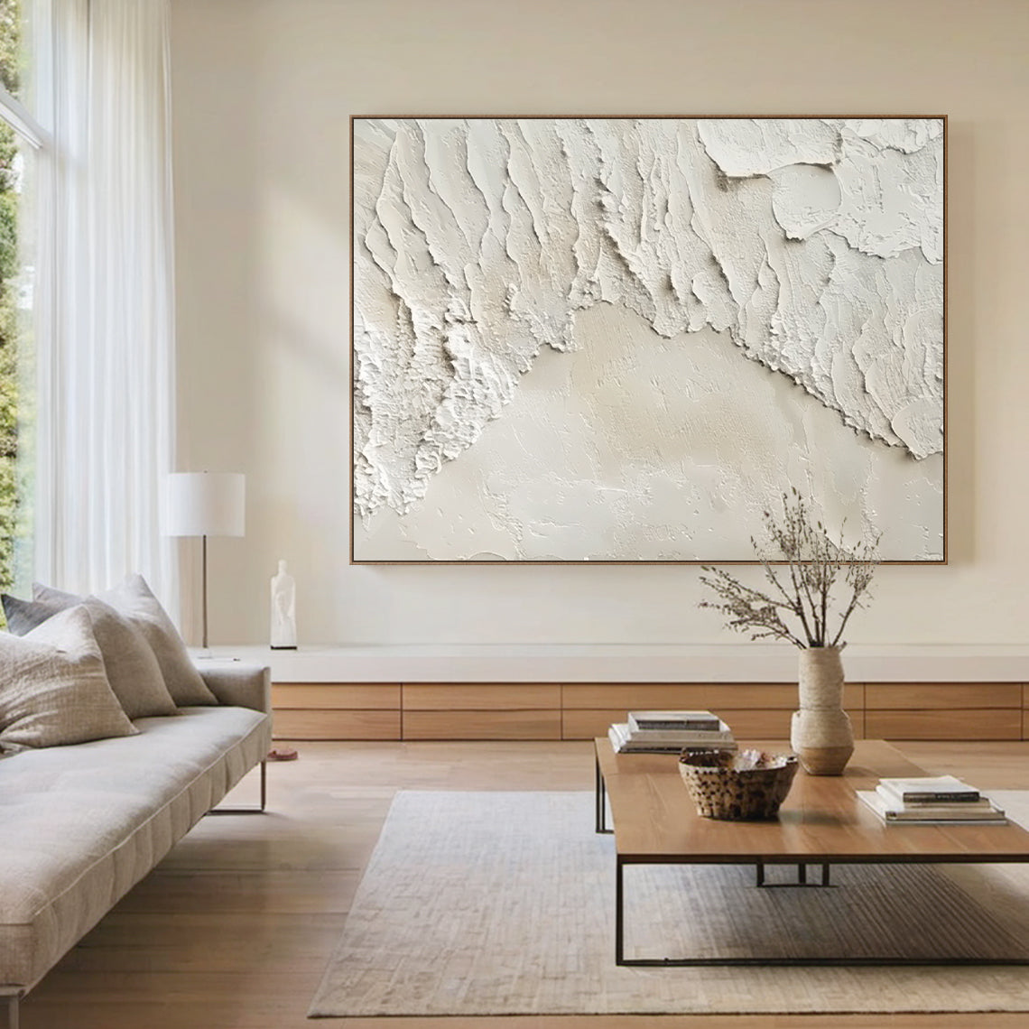 Peeling Plaster Canvas – Off-White & Cream Tones – AURA009(Horizontal)