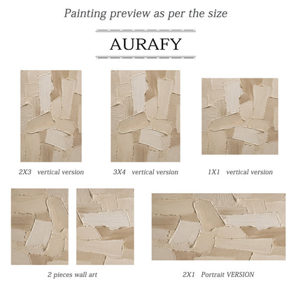 Beige 3D Palette Knife Stroke Plaster Sculpted Canvas Minimalist Japandi Neutral Wall Art AURA755