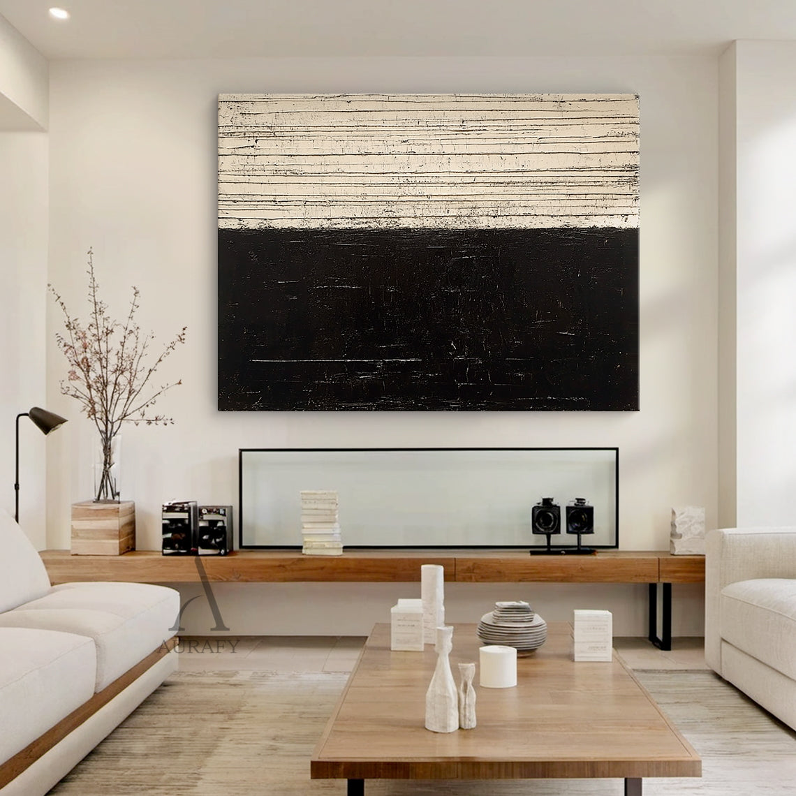 Beige & Black Textured Abstract Wall Art - AURA813