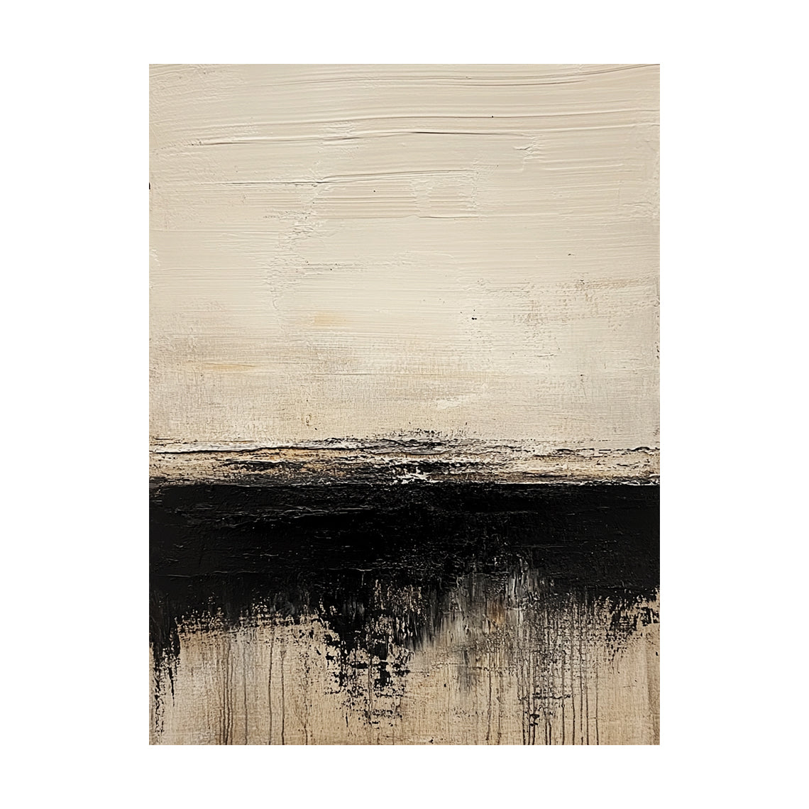 Abstract Art Black Beige Tactile Plaster Textured Knife Strokes Dripping Effects Modern Art AURA643