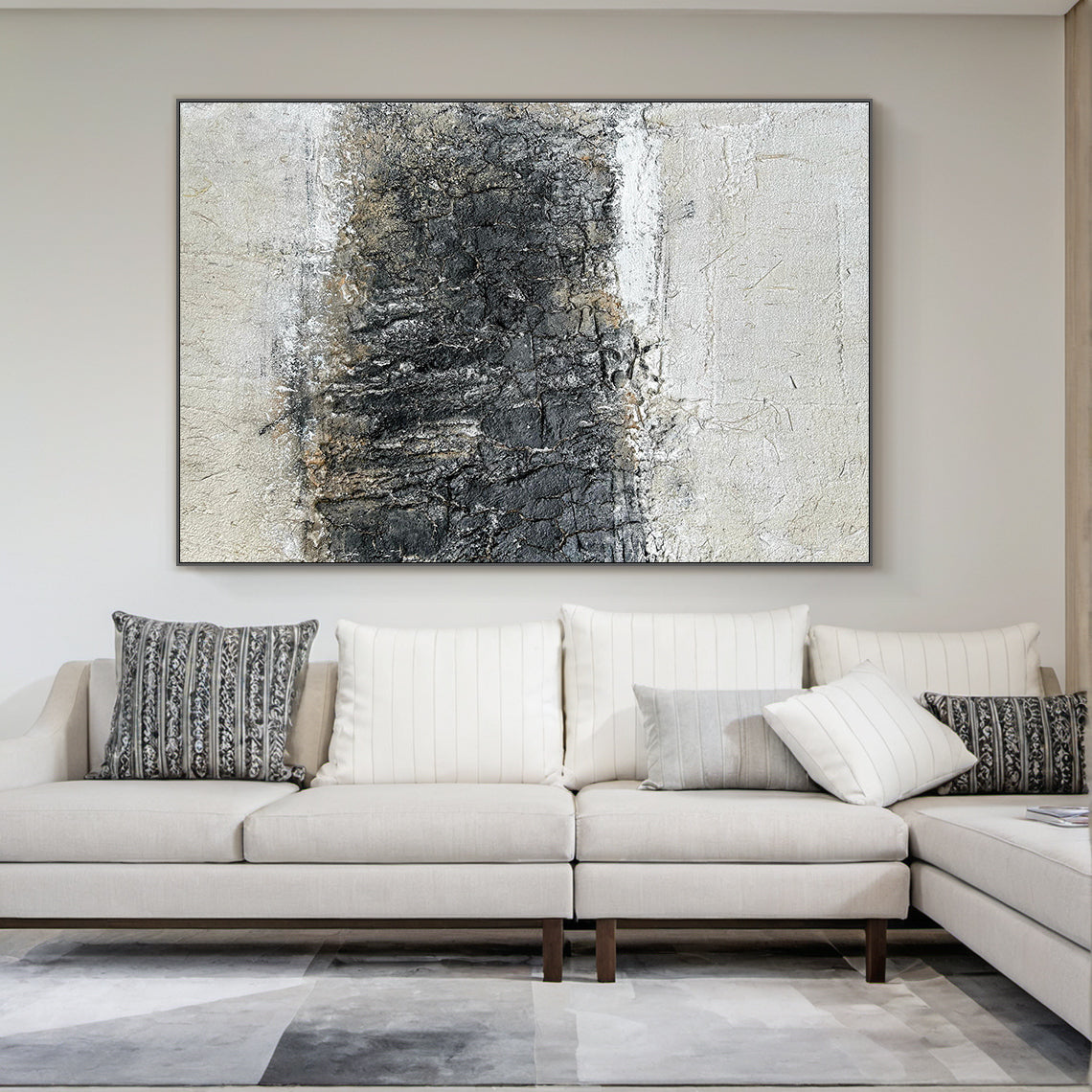 Wabi Sabi Abstract Wall Art Beige Black Textured Home Decor AURA219