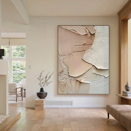 Layered Impasto Canvas – Blush & Cream Tones – AURA008(Vertical)