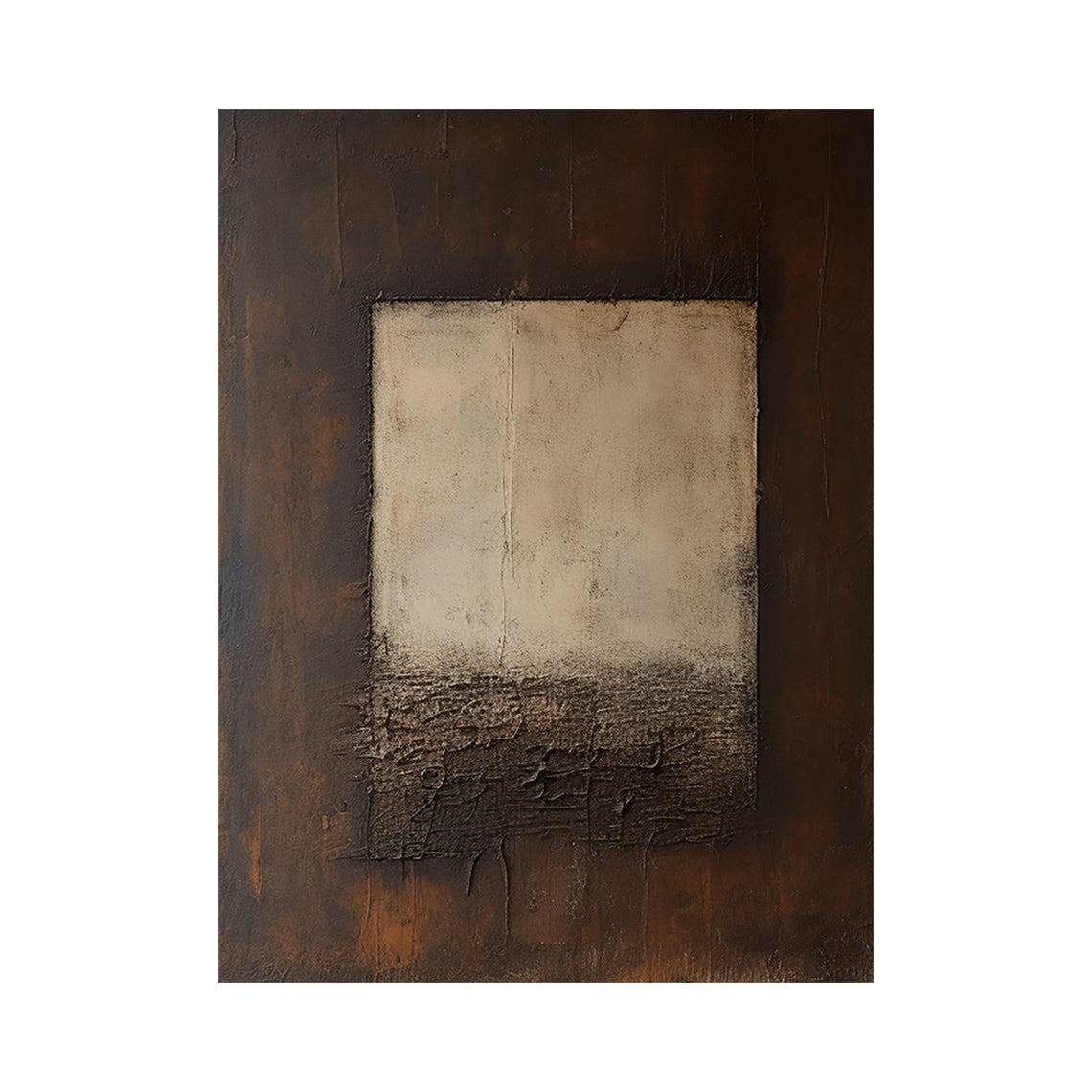 Beige Abstract Panel on Brown with a Craggy Textured Transition - AURA835