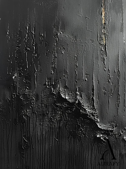 3D Textured Black Abstract Painting Tactile Surface Thick Paint Drips Scratch Marks AURA530