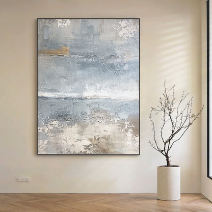 Minimalist Seascape Texture Canvas – Cool Blue & Taupe Painting – AURA035(Square)