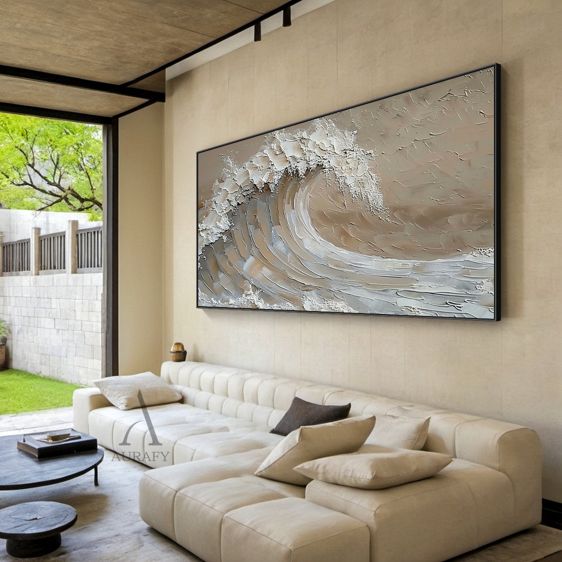 Beige Textured Wave Wall Art - AURA685