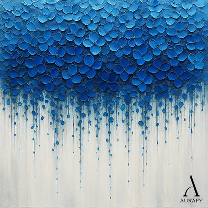 3D Textured Impasto Painting Tactile High-Relief Blue Flower Motifs Drip Effect White Background AURA517