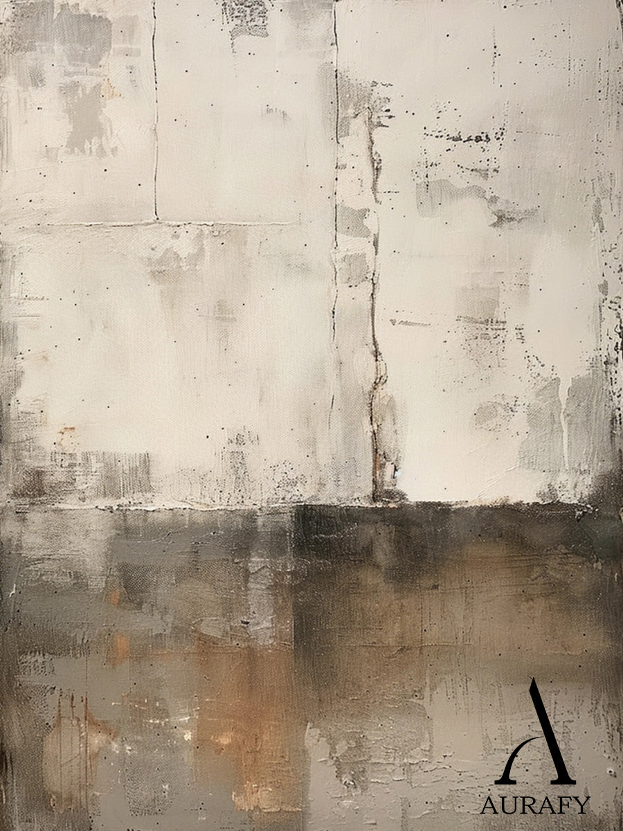 Wabi Sabi Abstract Art Handcrafted Plaster Textured Mottled Gray Beige Wall Decor AURA562