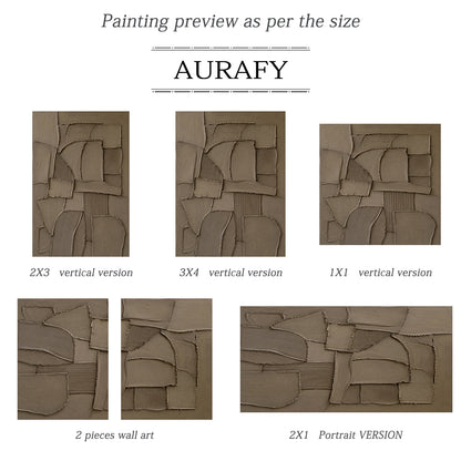 Brown 3D Textured Plaster Wall Art Japandi Wabi Sabi Geometric Sculpted Canvas High Relief Artwork AURA773