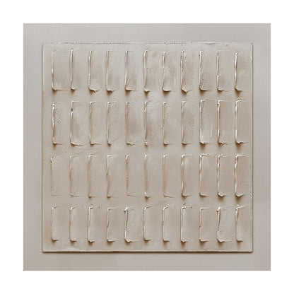 Beige Abstract Plaster Textured Art Sculpted Vertical Grid Tactile Minimalist Luxe Canvas AURA605