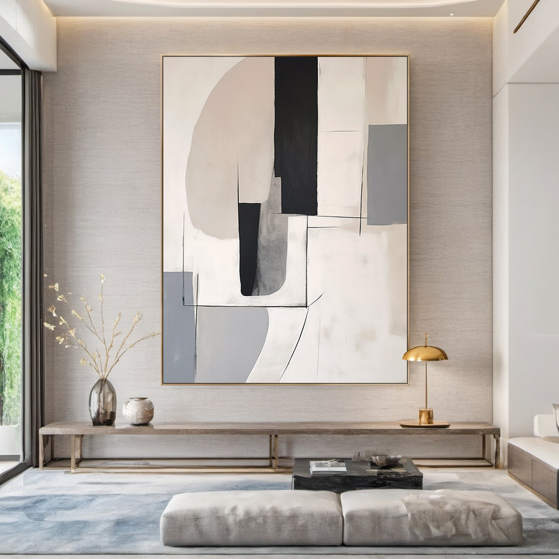 Modern Abstract Beige Gray Wall Art Minimalist Living Room Decor - AURA175