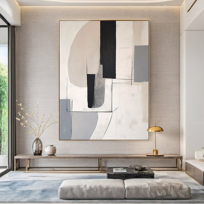 Modern Abstract Beige Gray Wall Art Minimalist Living Room Decor - AURA175