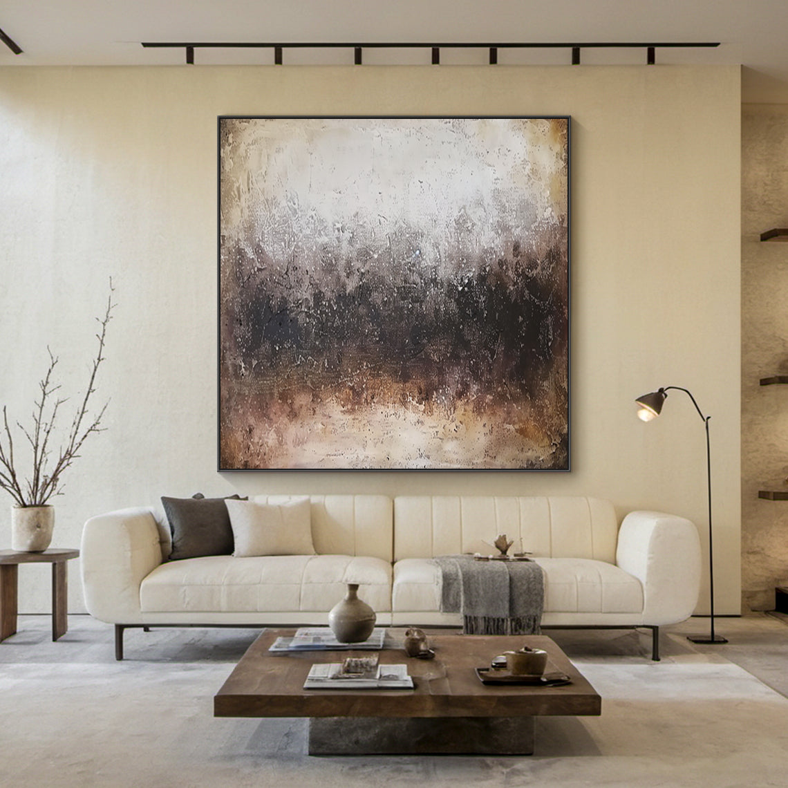 Neutral Beige Brown Abstract Textured Wall Art Living Room Decor AURA194