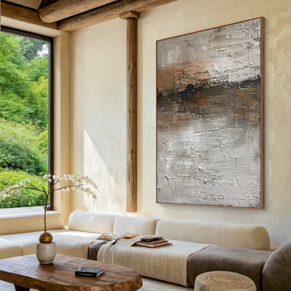Muted Horizon-Gray & Brown Abstract Art-AURA124
