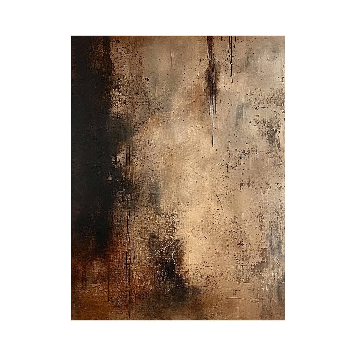 Rain Marks, Brown Drip and Patina Textured Painting AURA874