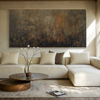 Umber and Rust Abstract Wall Art with Dense Mottled Texture - AURA849
