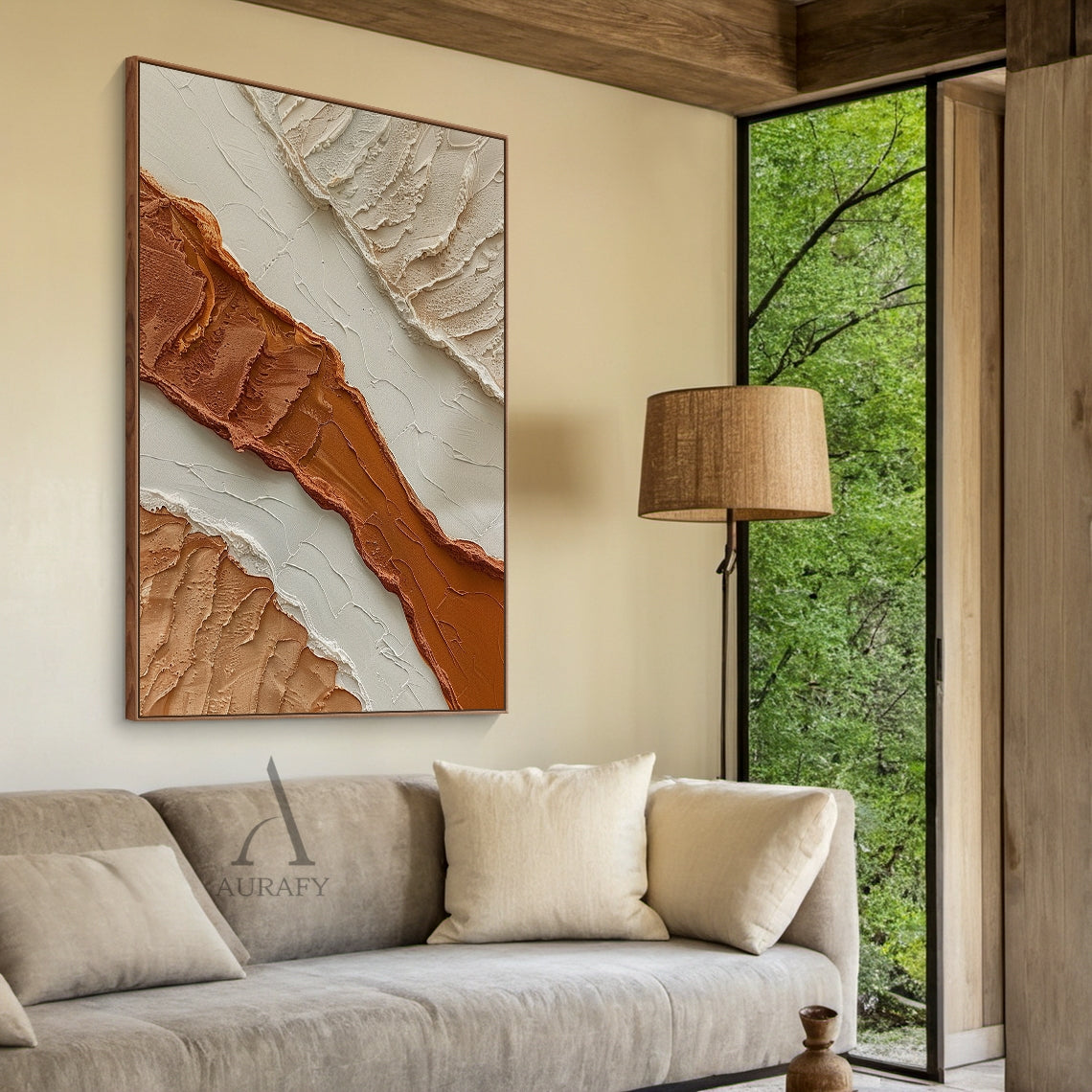 3D Textured Beige Brown Painting with Knife Strokes Tactile Surface Modern Organic Minimalist Luxe AURA448