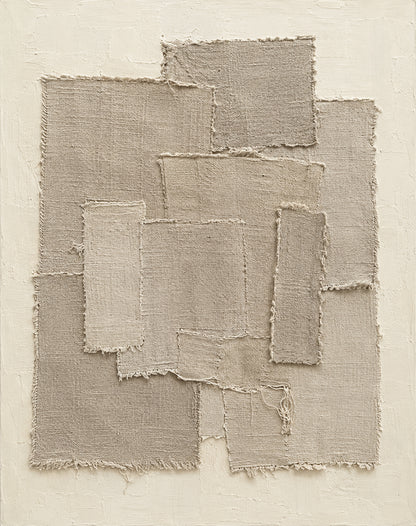 Beige 3D Textured Wall Art Japandi Frayed Linen Collage Tactile Modern Organic Minimalist Decor AURA758