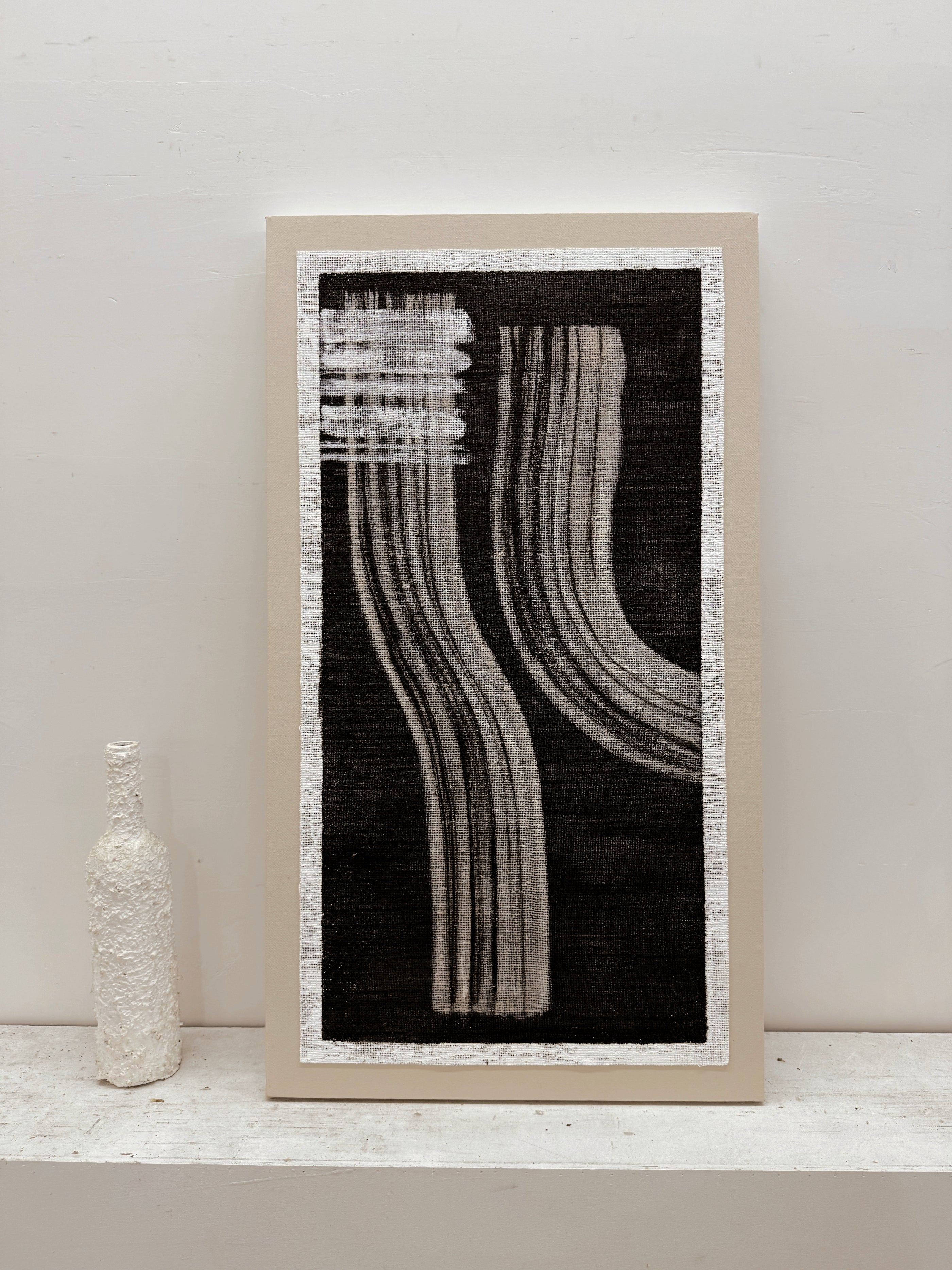 Wabi-Sabi Black Gray Abstract Textured Knife Stroke Wall Art Japandi Minimalist Luxe Tactile Canvas Artwork AURA730