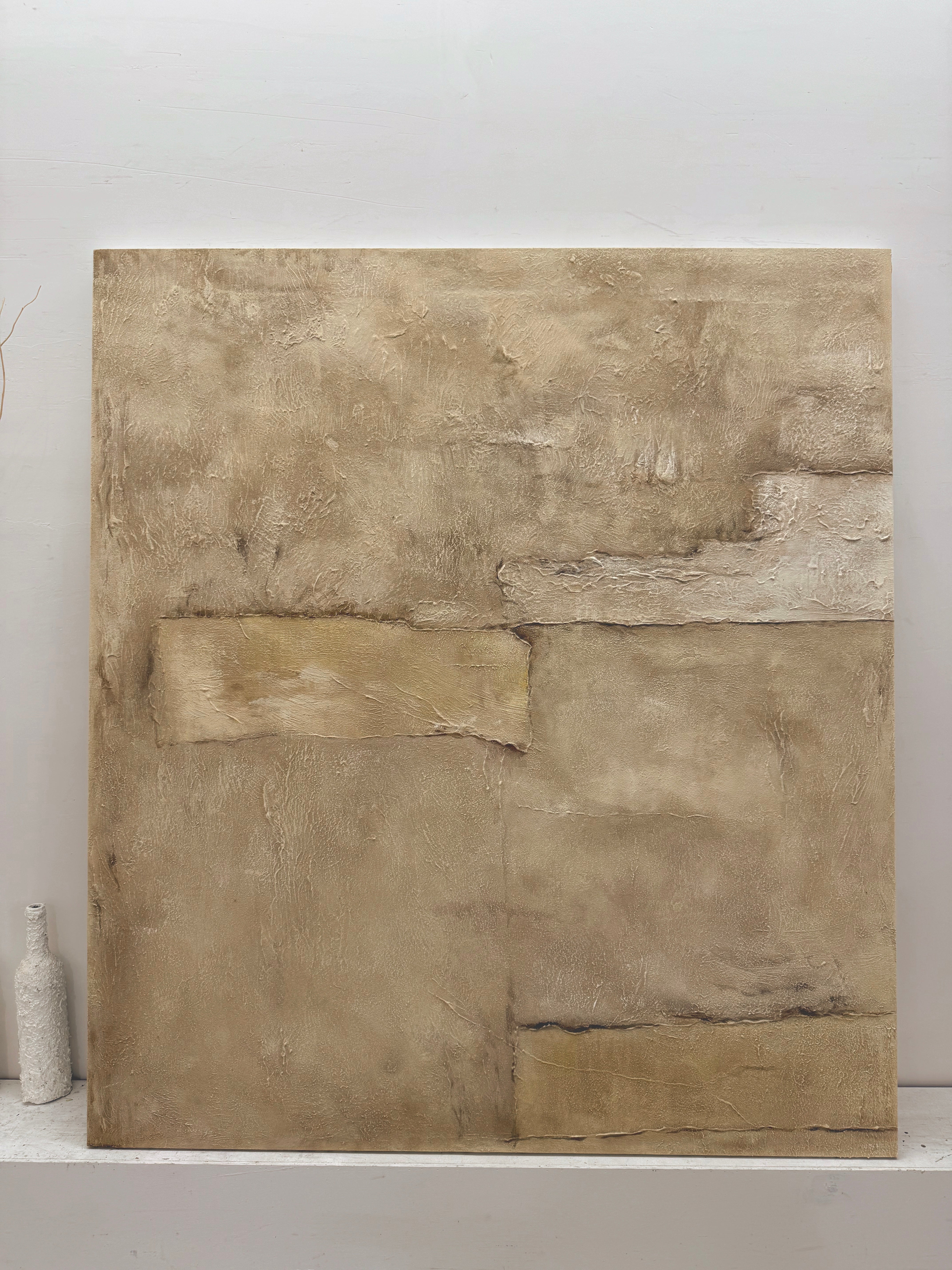 Wabi-Sabi Beige Abstract Plaster Textured Japandi Minimalist Luxe Tactile Knife Stroke Canvas Wall Art AURA736
