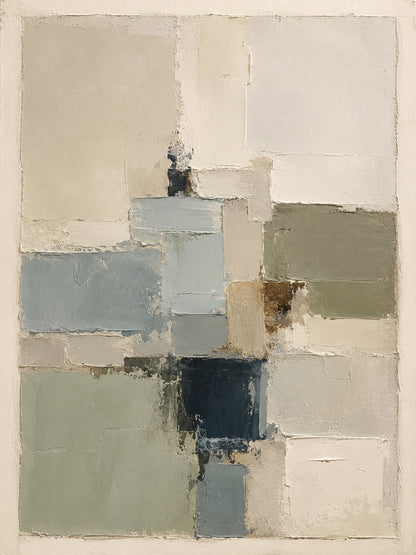 Plaster Textured Abstract Painting Japandi Beige Green Knife Painted Minimalist Luxe Wall Decor AURA752