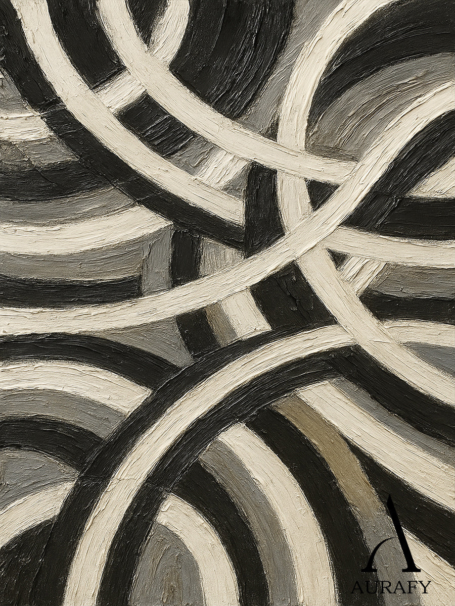 3D Textured Abstract Painting Sculpted Canvas High-Relief Tactile Black Beige Gray Modern Art AURA516